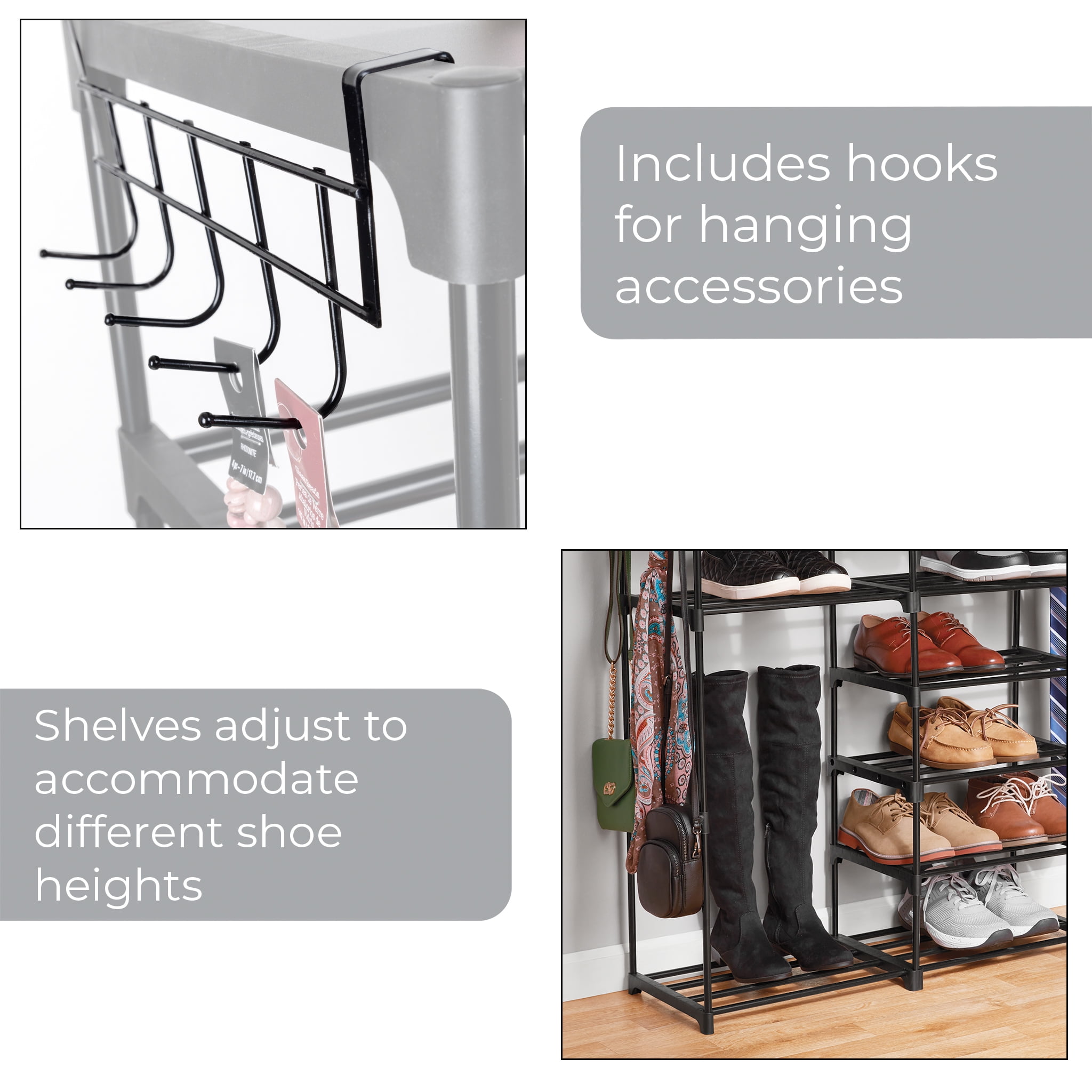 Mainstays Black 7-Tier Shoe Rack with Space-Saving Design, Holds 21 Pairs
