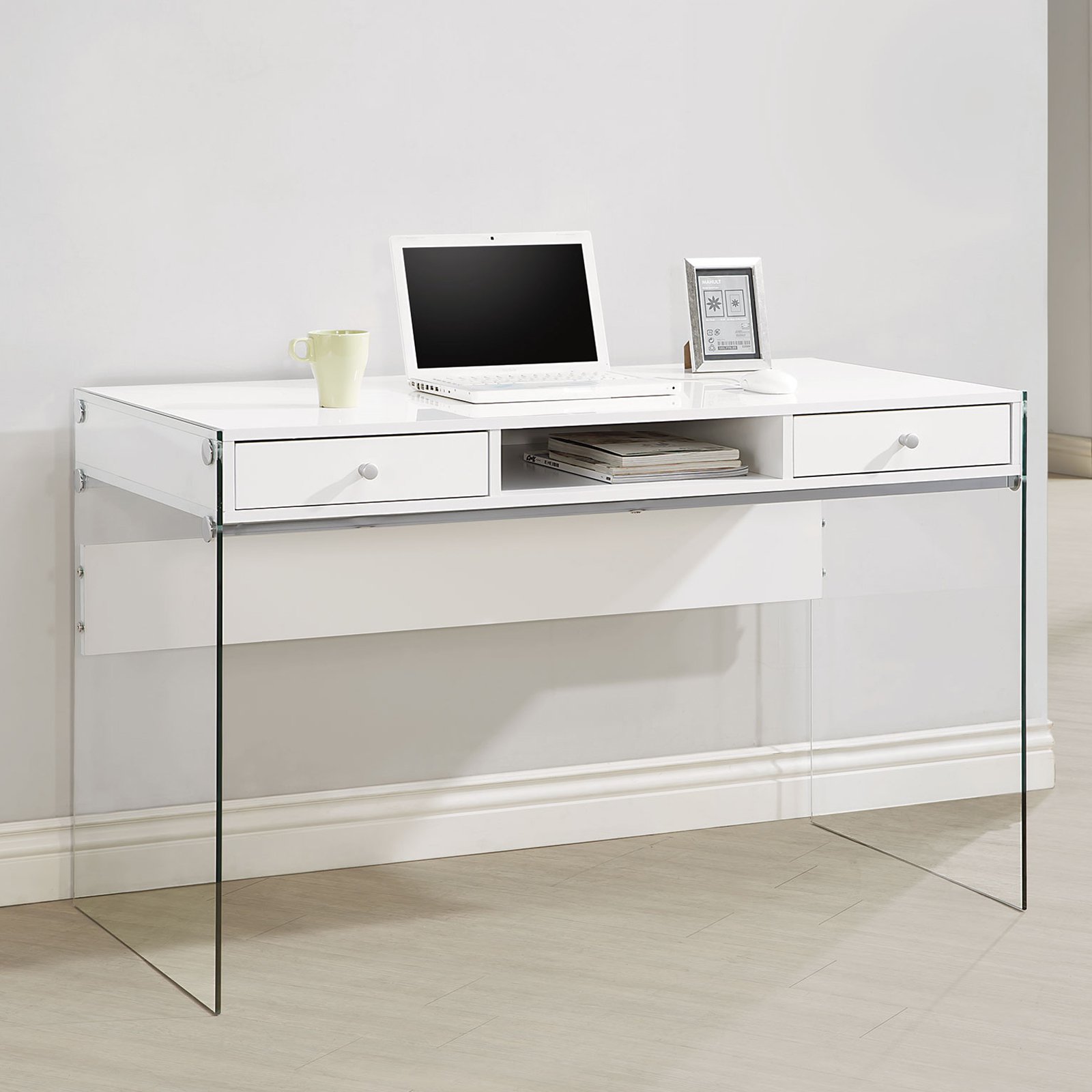 Coaster Writing Desk with Glass Sides Glossy White and Clear Walmart