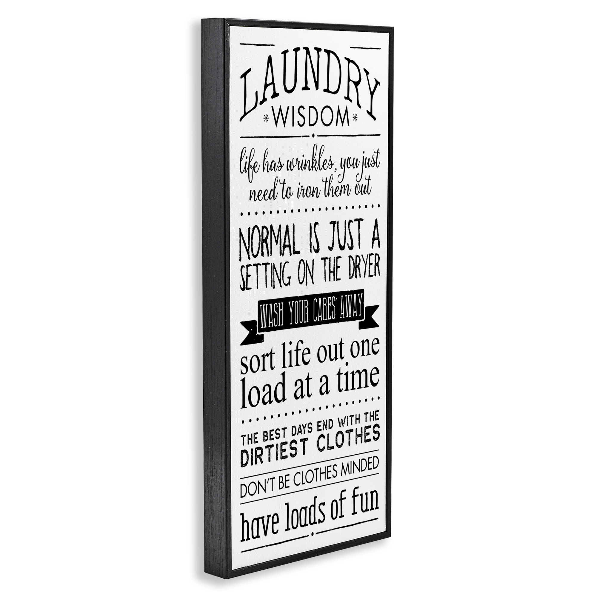 Stupell Industries Laundry Wisdom Life Phrases Typography Painting Black Framed Art Print Wall Art, 10 x 24