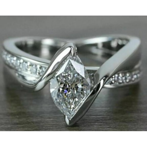 2.5Ct Twisted Ring Natural Moissanite Diamond Ring in 14K White Gold Plated