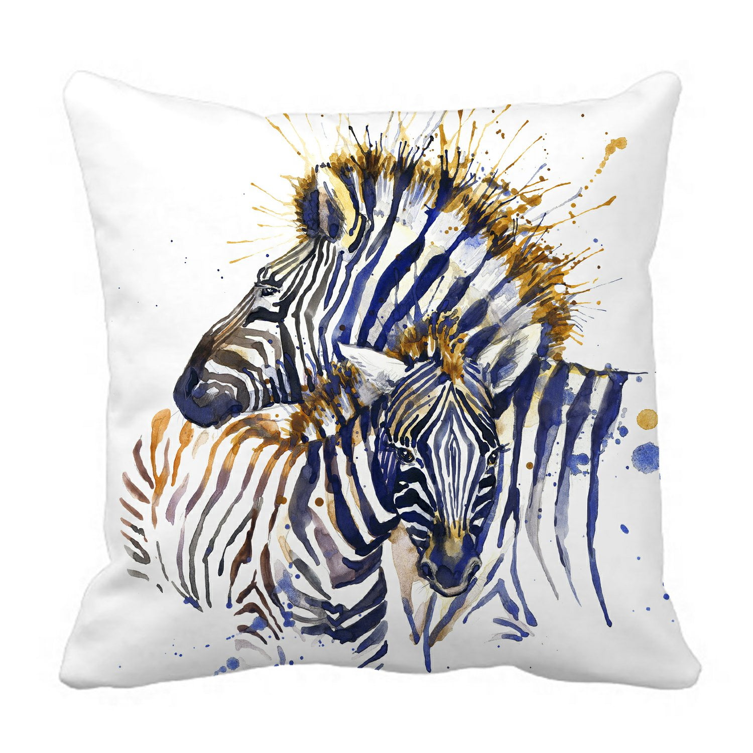 PHFZK Watercolor Pillow Case, African Zebras Blue Pillowcase Throw