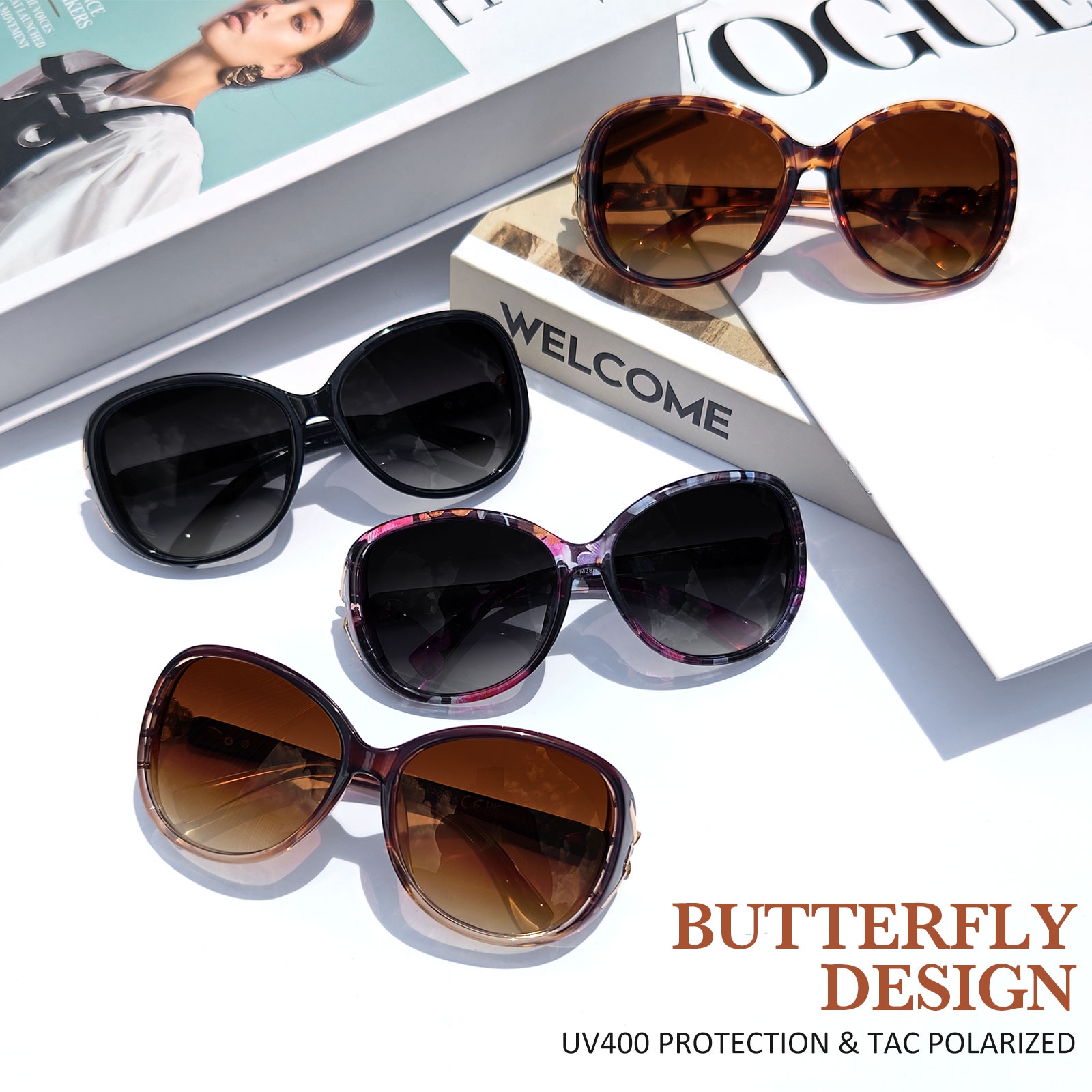 Sunier Oversized Butterfly Polarized Sunglasses, Black (2 Pair) photo 7