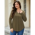 thumbnail image 3 of FlorCurve Plus Size Henley Shirts for Women Long Sleeve V Neck Tunic Tops Flared Casual Button Up Blouse, Army Green 3XL, 3 of 7