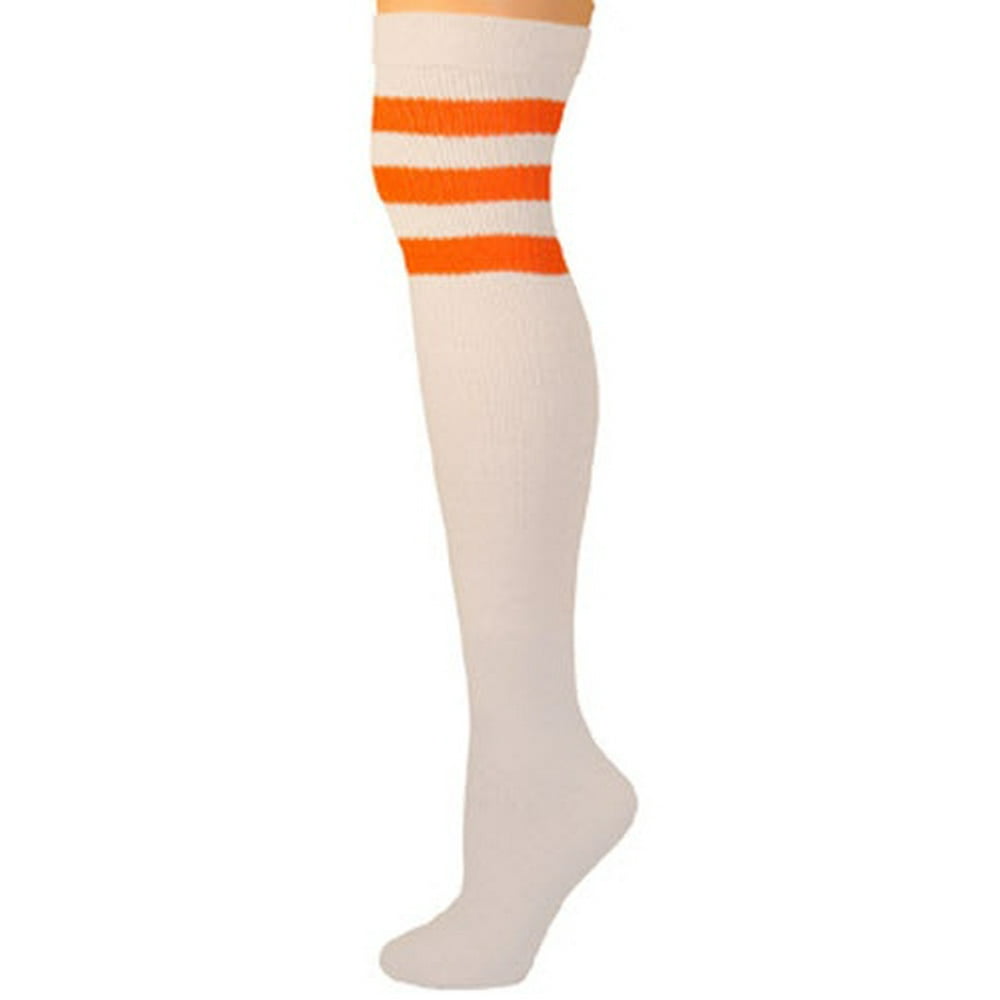 AJ's Retro Tube Socks White w/ Neon Orange (Over Knee) Walmart