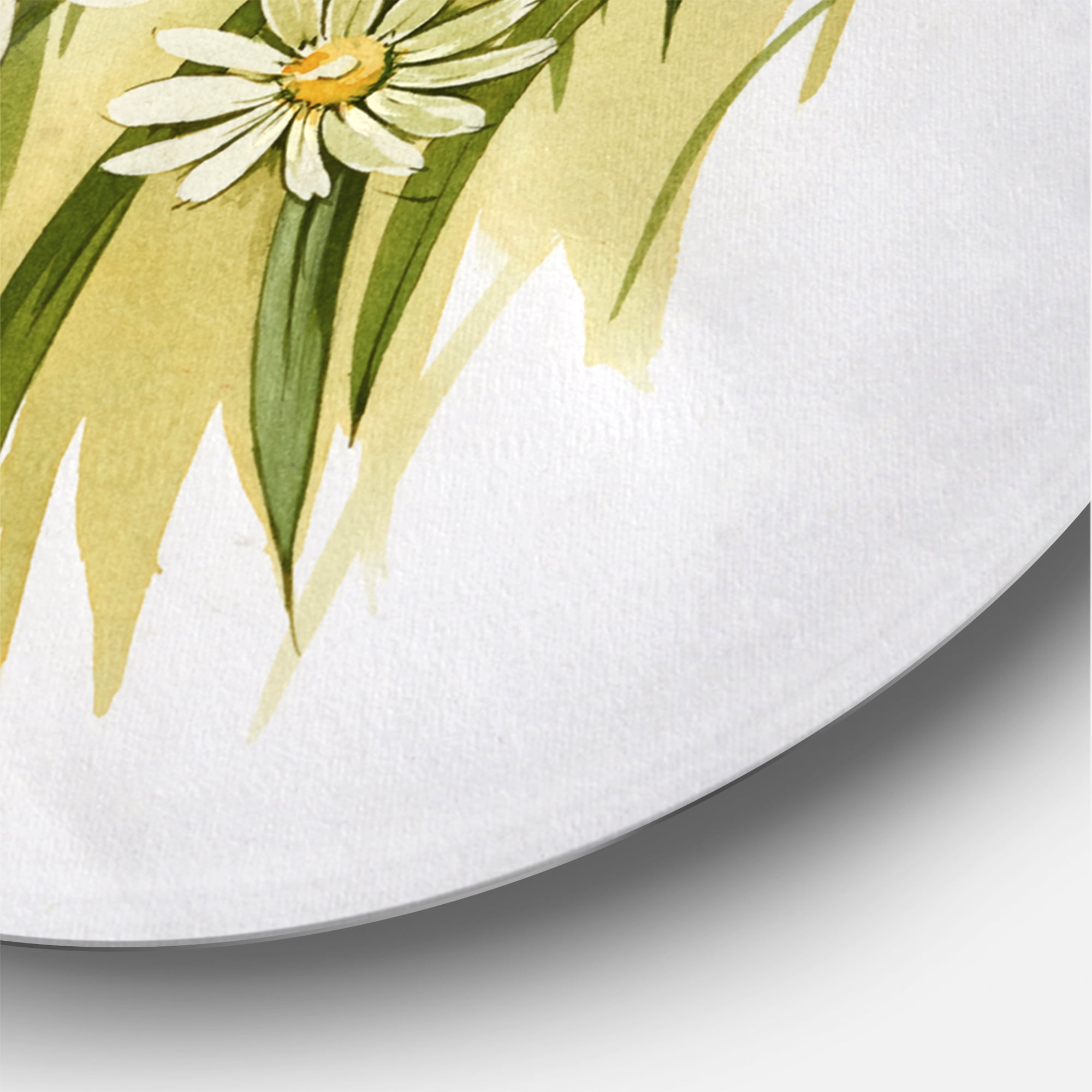 Designart 'Abstract White Meadow Flowers' Traditional Circle Metal Wall Art 29x29 - Disc of 29
