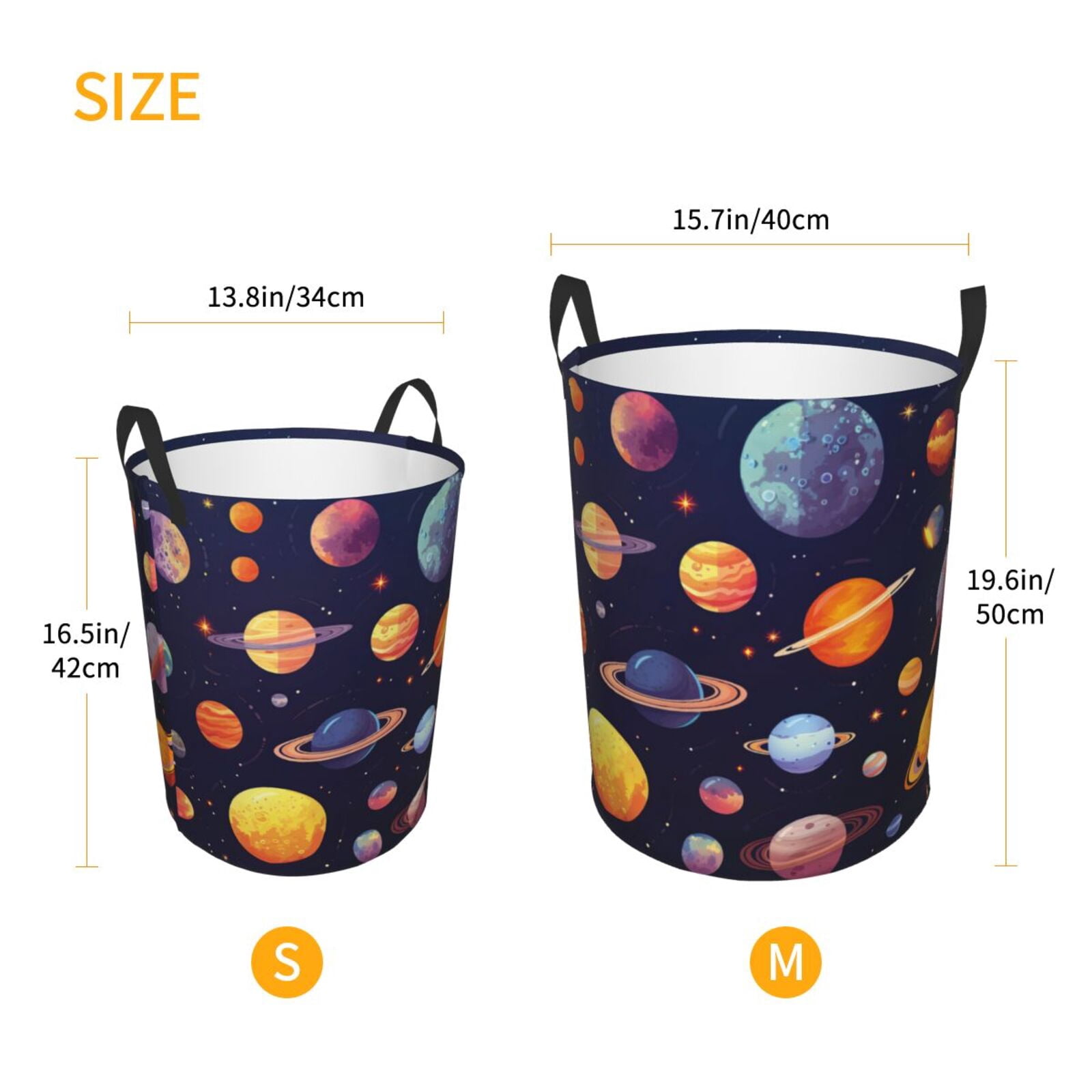 Large Laundry Basket with Handles - Space Planet Kids Baby Dirty Clothes Laundry Hamper for Bedroom Aesthetic