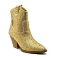 thumbnail image 2 of Forever Women Cowgirl Cowboy Western Ankle Boots Pointy Toe Rhinestone Bling Short Booties RIVER-01 Gold 8.5, 2 of 3