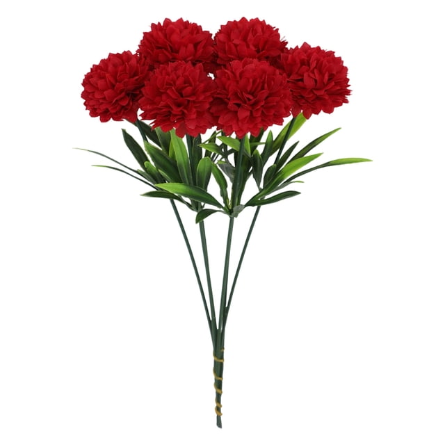 flores artificiales hortensias decoración del hogar flores de boda flores artificiales Rojas de la marca Dwellis, ramo frontal con seis cabezas florales redondeadas, tallos verdes largos y hojas lanceoladas sobre fondo blanco; adecuado para centros de mesa y arreglos nupciales.