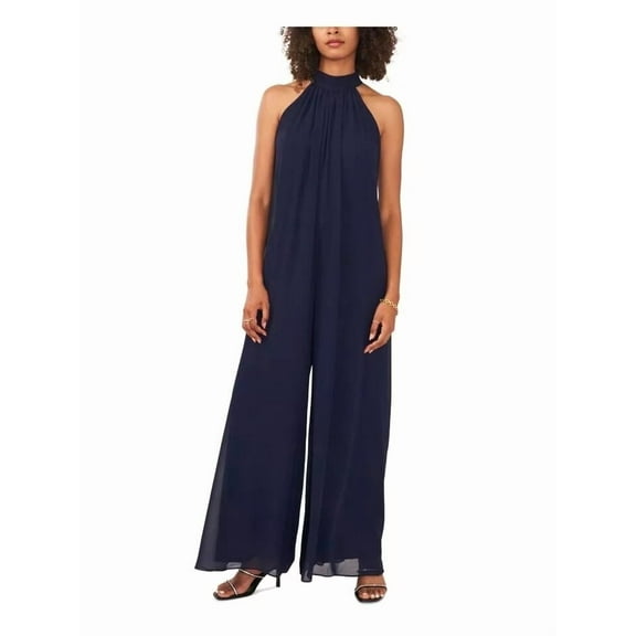Vince Camuto Women’s Halter Tie-Back Wide-Leg Jumpsuit, Navy ,X-Large