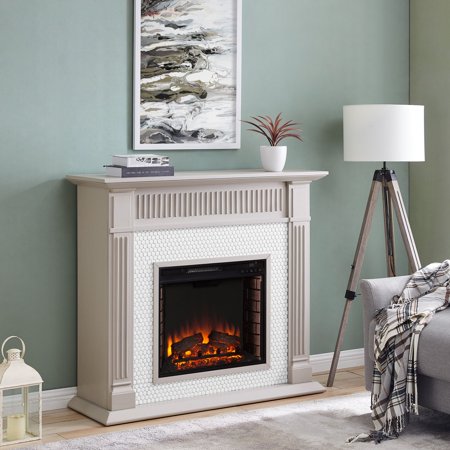 Sei Livingvale Contemporary style Electric Tiled Fireplace in Gray and white finish