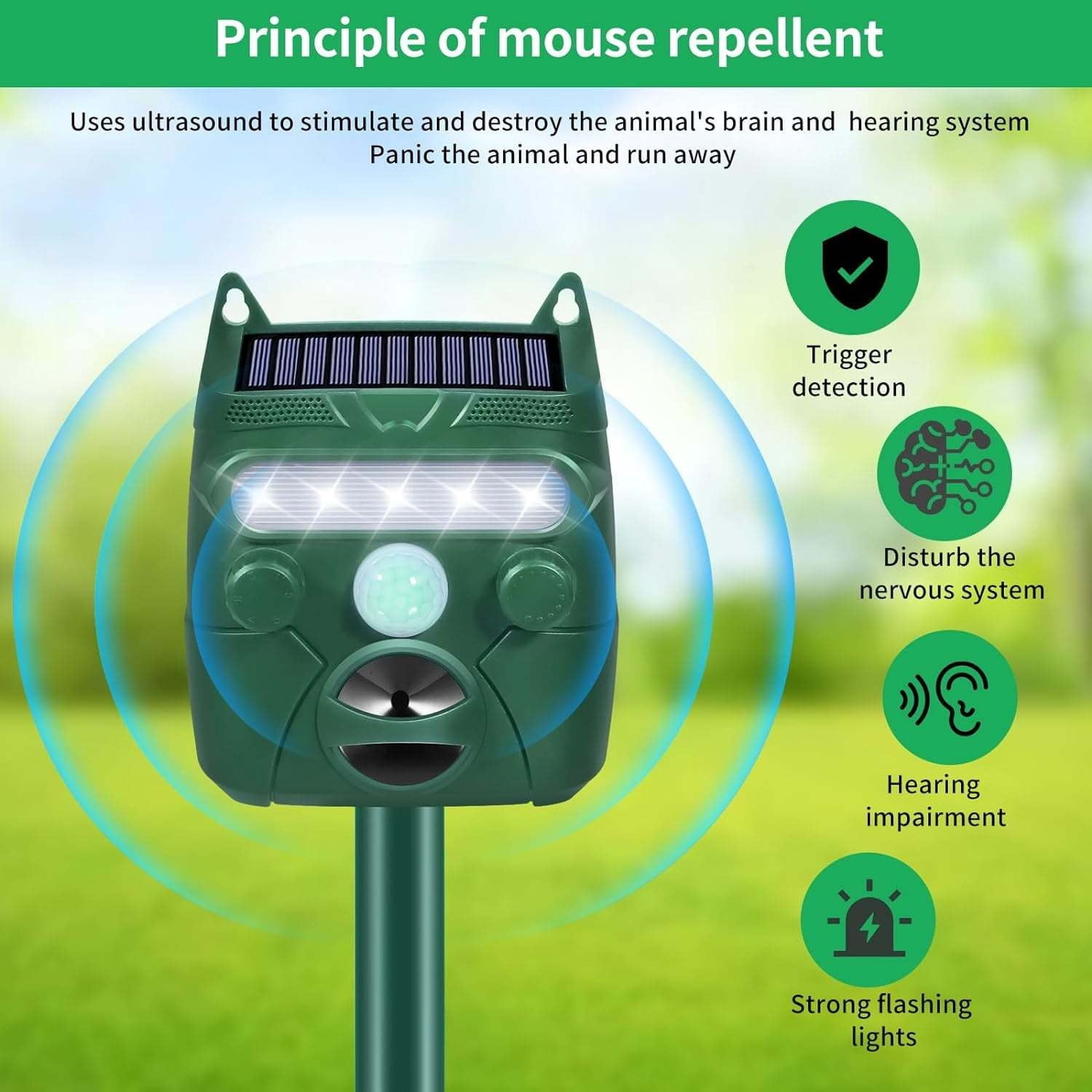 JahyElec Solar Ultrasonic Animal Repellent Outdoor,Deer Repellent Devices Raccoon Repellent Repel  with Motion Detection and LED Flashing Light and Sound Bird Rabbit Shunk for Garden Yard