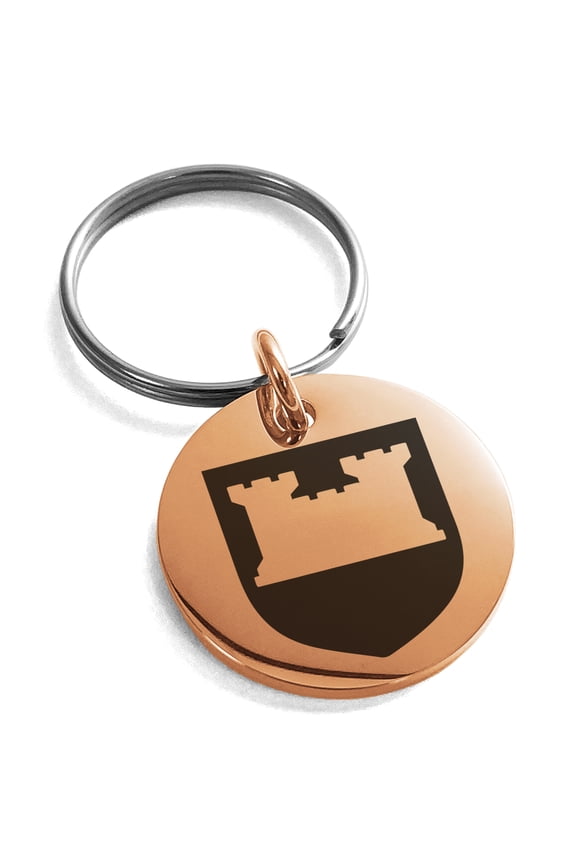 Stainless Steel Castle Protection Coat of Arms Shield Engraved Small Medallion Circle Charm Keychain Keyring