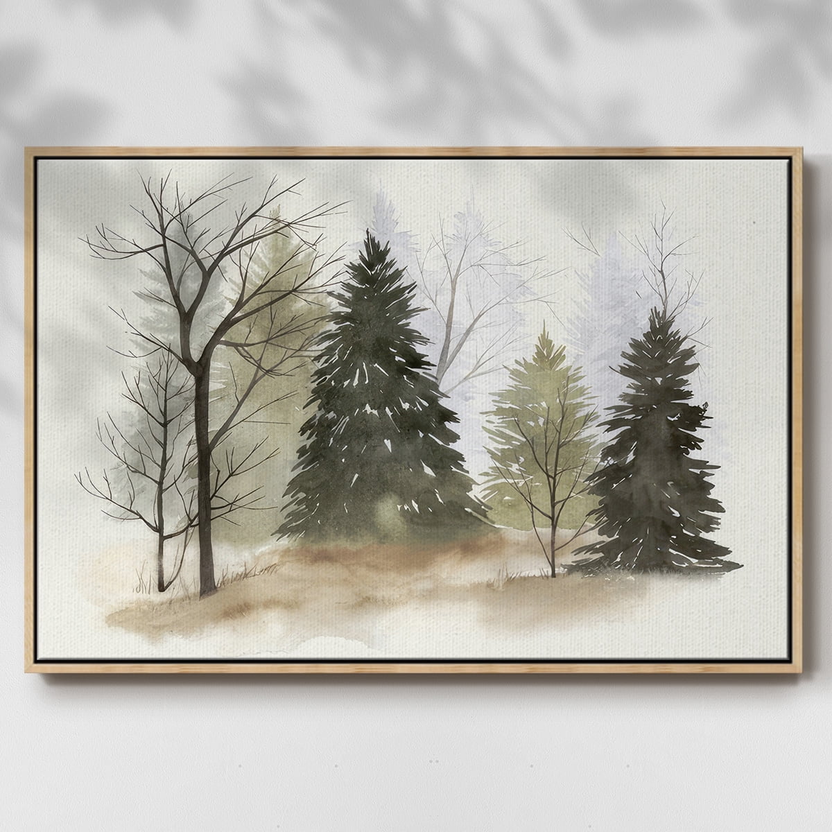 In the Mist II - Framed Gallery Wrapped Holiday Canvas - 25 x 37 - Natural Wood Frame