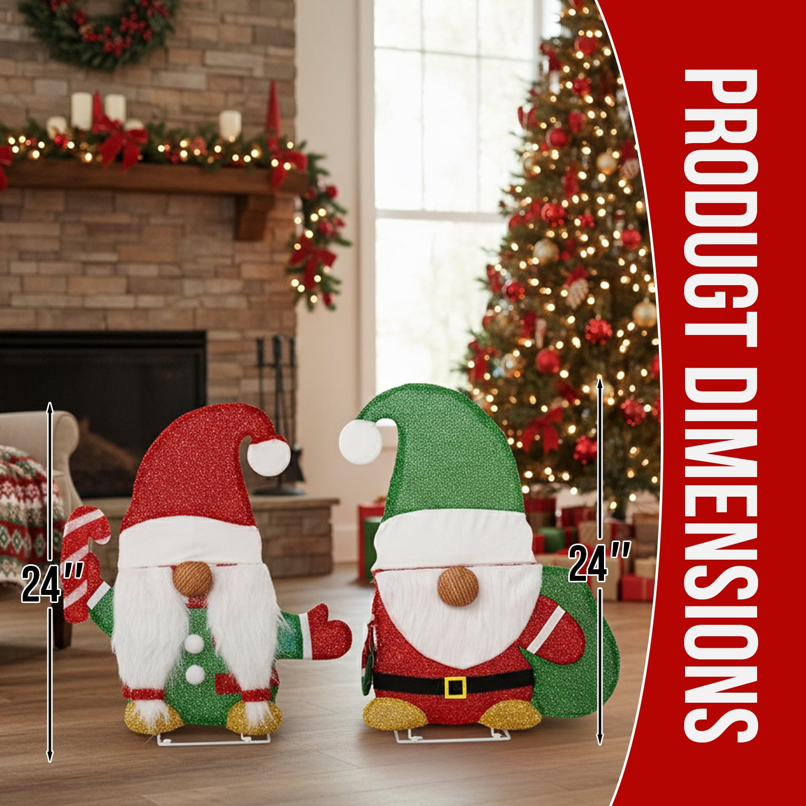 Astoutdoor Set of 2 Lighted Christmas Gnome Decorations, Pre-lit 2D Holiday Display with 80 Warm White LED Lights, Indoor Outdoor, White
