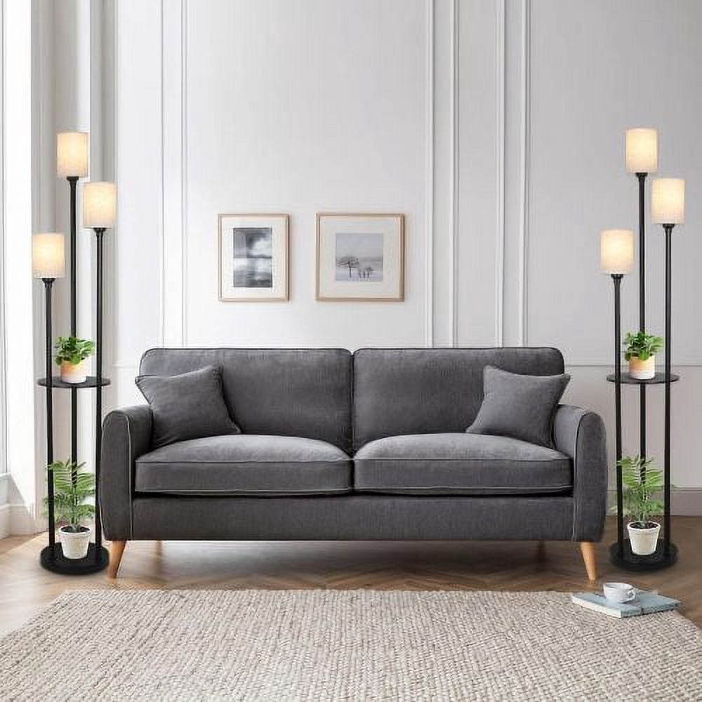 ACE-LIGHTS,3-Lights Modern Floor Lamp with Shelves & Foot Switch,Tall Floor Lamp,Industrial Standing Lamp with Linen Shade for Living Room,Bedroom,Office(Black+Brown)