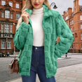 thumbnail image 2 of VISALY Women's Long Sleeve Full Zip Soft Warm Fleece Jacket Stand Up Collared Loose Solid Color Checkered Plush Cardigan Coat Soft Trendy Winter Coat Green M, 2 of 6