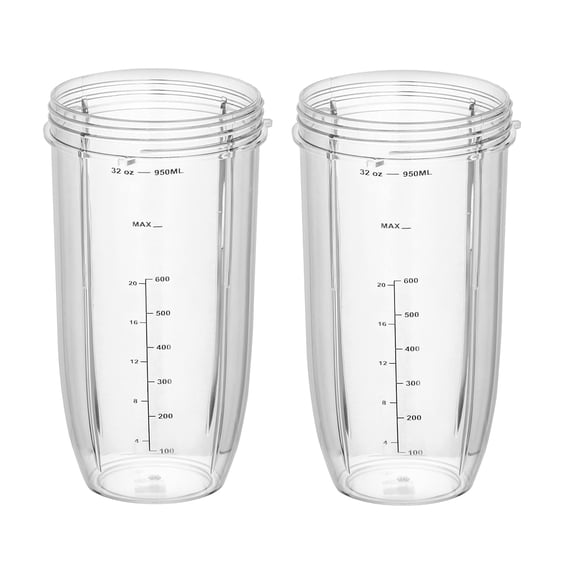 WONDER STAR Replacement Blender Cup 950ml (Pack of 2), Compatible with Nutribullet 600W & 900W Series, Clear Cup with Measurement Markings, OEM Imported – Big Cup Only (No Extractor Blade)