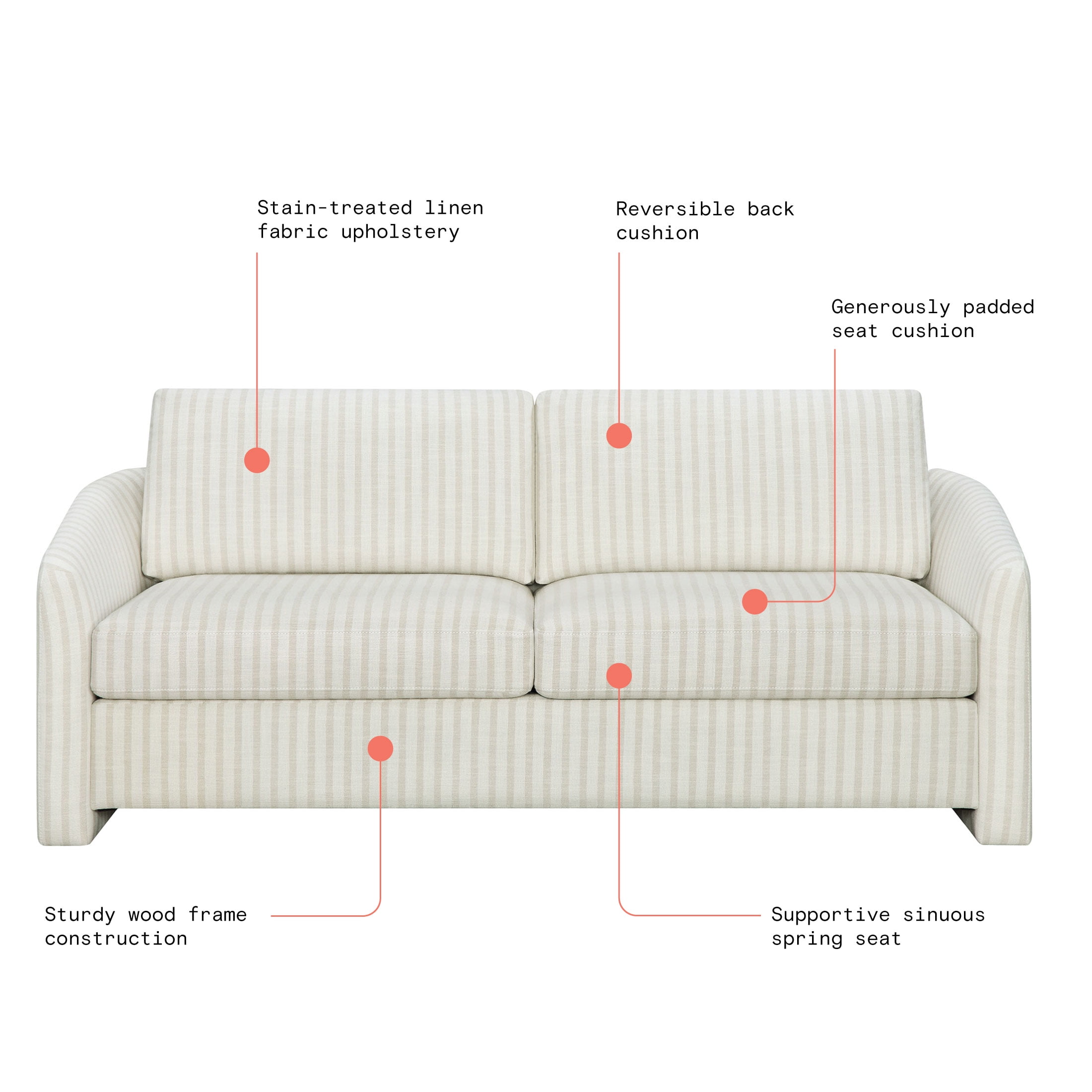 Beautiful Drew 72.2" Sofa by Drew Barrymore for Adults, Striped Linen