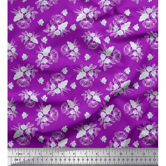 Soimoi Purple Cotton Poplin Fabric Leaves & Jasmine Floral Print Fabric by the Yard 42 Inch Wide