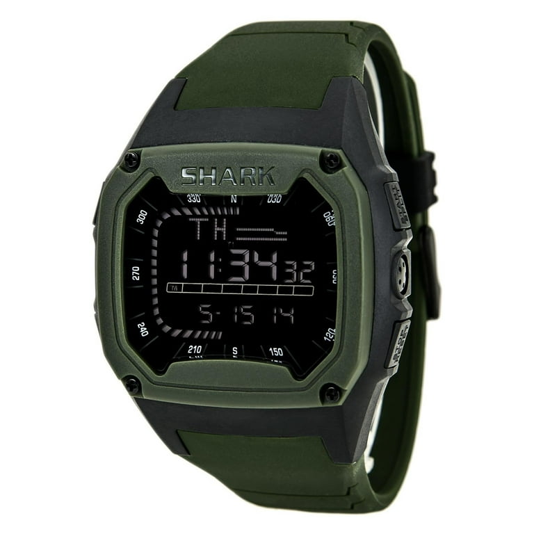 101181 Men s Killer Shark ABC Black Digital Dial Green Rubber Strap Alarm Watch