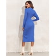 thumbnail image 5 of PrettyGuide Women's Mock Neck Sweater Dress Long Sleeve Fall Winter Ribbed Knit Bodycon Slit Midi Dress with Button, 5 of 8