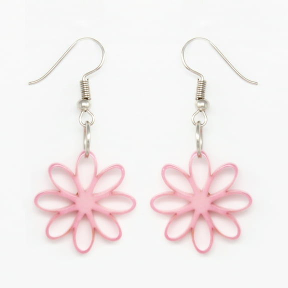 Tagua Earrings Flowers in Pink, Handmade Fair Trade, Lightweight by Florama Natural Jewelry