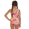 thumbnail image 2 of Xoenoiee Palm Tree Plumeria Flower Pattern Girls One Piece Swimsuits with Cover Up Skirt Teens Bathing Suits Swimsuits Quick Dry Halter Beach Sport UPF 50 Kids Swimwear, 11-12 Years, 2 of 7