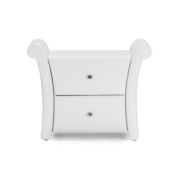 Nightstand with Storage Drawers, Bedside Table with Crystal Knobs, Large Nightstand White Finish