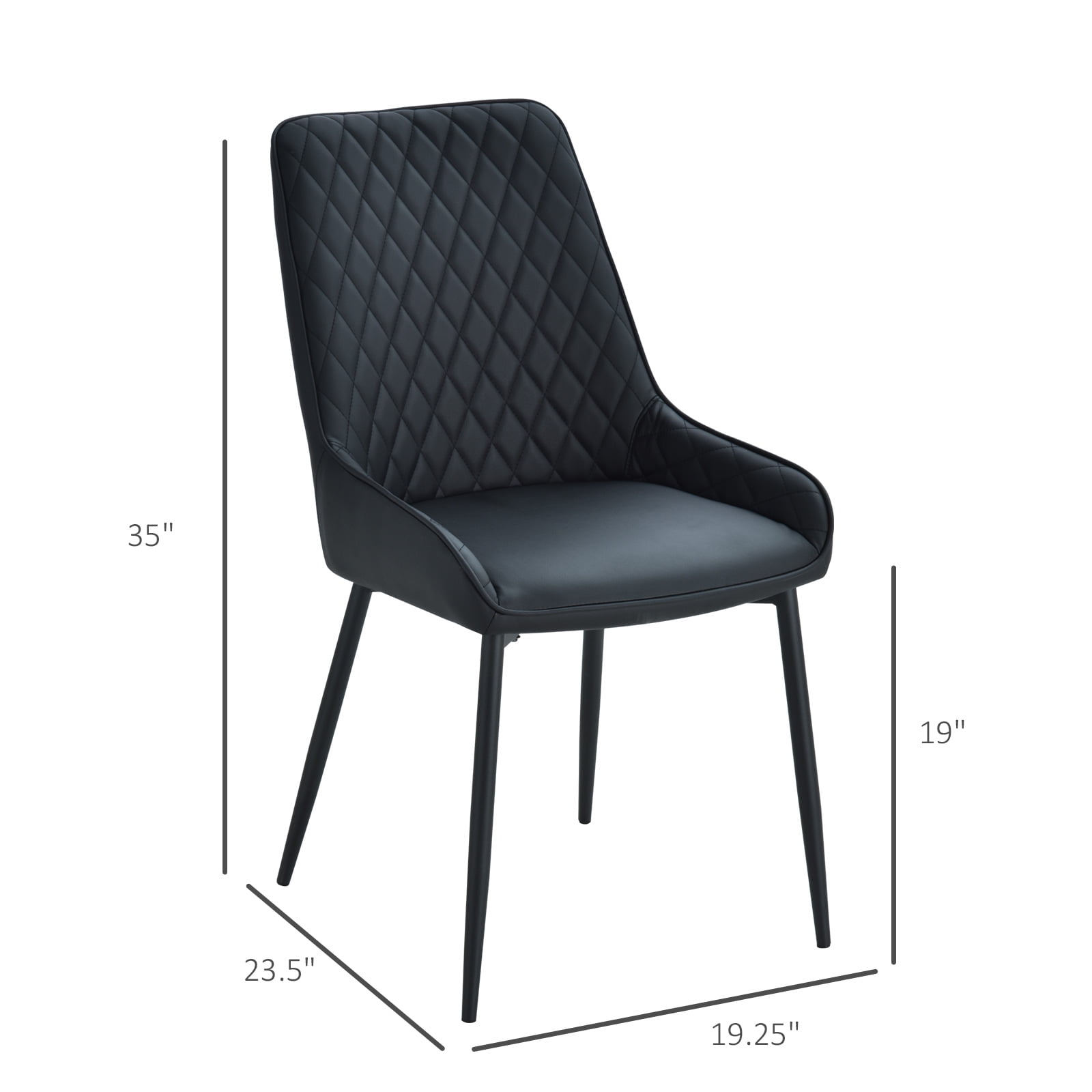 HOMCOM 2 Piece Mid Century Modern Dining Chair PU Leather Metal Legs,Black