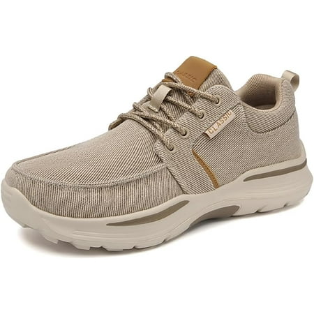 Mens Canvas Slip On Loafers Lace Up Breathable Lightweight Classic Leisure Dress Oxfords Business Shoes Walking Shoes