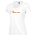 thumbnail image 2 of Women's  White Clemson Tigers Script Logo Comfort Wash V-Neck T-Shirt, 2 of 3