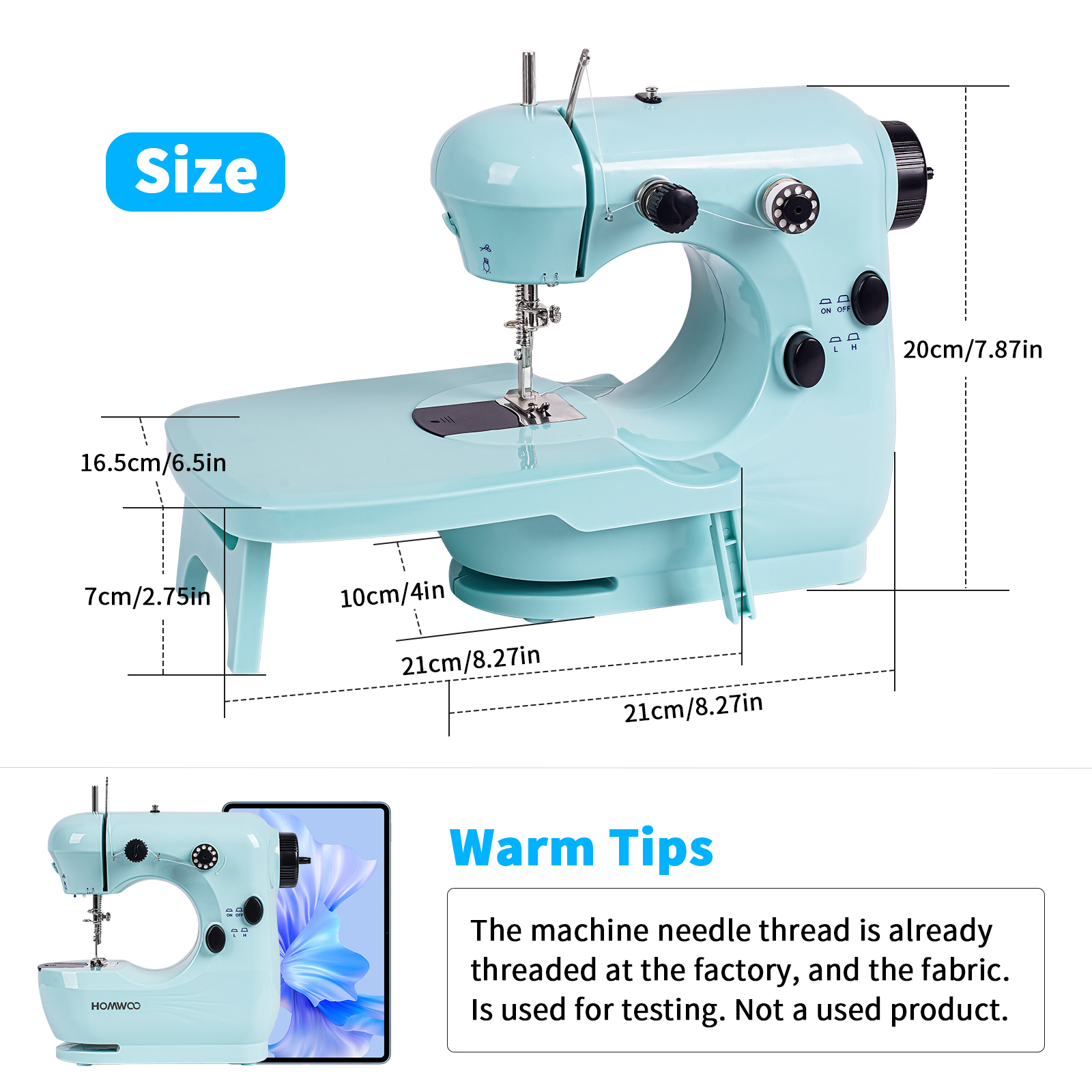HOMWOO Mini Sewing Machine for Beginner, Dual Speed Portable Sewing Machine with Extension Table, Stitch, Sewing Kit for Household, Mother's Day Gifts - image 4 of 7