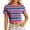 Multicolour, variant on Yuanlong Womens T-Shirts Fashion Colorful Striped Pattern Short Sleeve O Neck Tee Shirts Summer Streetwear Cropped Tops