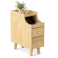 thumbnail image 1 of Gymax Narrow Nightstand Solid Wood End Table w/ Pull-out Tray & 2 Storage Drawers Natural, 1 of 9
