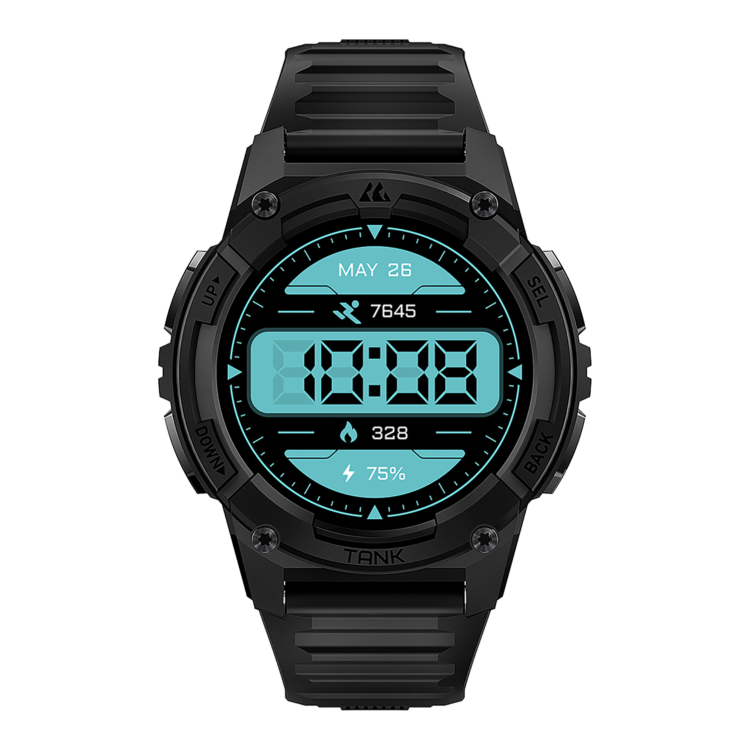 KOSPET TANK S2 1.32-In. AMOLED GPS Smartwatch with Silicone Band (Strawflower Black), P-S001-B