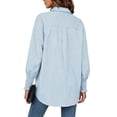 thumbnail image 5 of Women's Long Sleeve Button Down Shirts, Women's Striped Dressy Shirt with Ruffled Cuffs, Women's Blue,Size S-3XL, 5 of 5