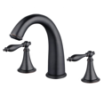 thumbnail image 1 of Grifo de lavabo de baño generalizado de 8 pulgadas, negro mate, 3 agujeros, 2 manijas, baño moderno/tocador, 1 of 5