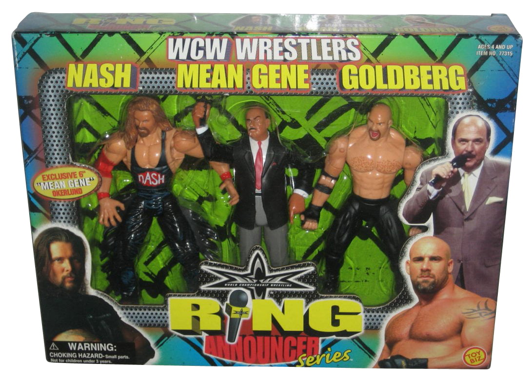 WCW Ring Announcer Series Figure Toy Biz Box Set - Kevin Nash Mean Gene  Okerlund & Golderg