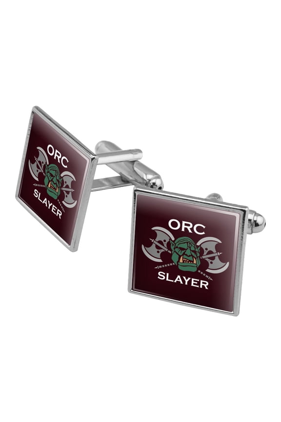 Orc Slayer Fantasy Games RPG Axe Square Cufflink Set - Silver or Gold