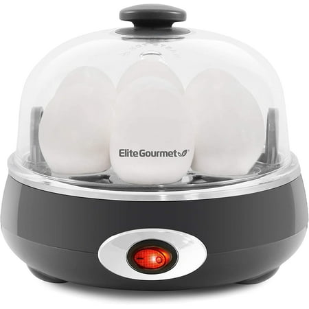 

Elite Gourmet EGC007CHC# Rapid Egg Cooker 7 Easy-To-Peel Hard Medium Soft Boiled Eggs Poacher Omelet Maker Auto Shut-Off Alarm 16-Recipe Booklet Charcoal Grey
