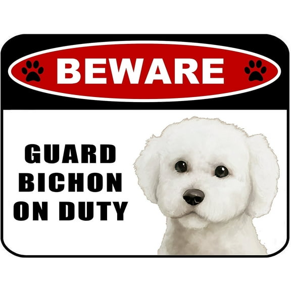 PCSCP Beware Guard Bichon (v1) on Duty 11.5 inch x 9 inch Laminated Dog Sign