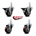 thumbnail image 2 of 3 Inch Maroon Polyurethane Wheel Swivel 3/4 Inch Square Stem Caster Set 2 Brakes, 2 of 2