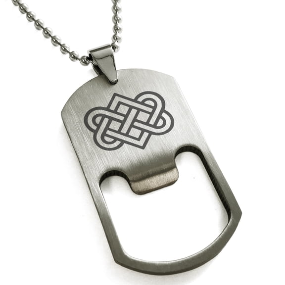 Stainless Steel Irish Heart Love Knot Engraved Bottle Opener Dog Tag Pendant Necklace