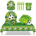 thumbnail image 1 of Suministros para fiestas de fútbol, ​​101 piezas Juegos de vajilla para fiestas de fútbol Incluye platos temáticos de fútbol Servilletas Tenedores Tazas y mantel para regalos de fiesta de fútbol, 1 of 5