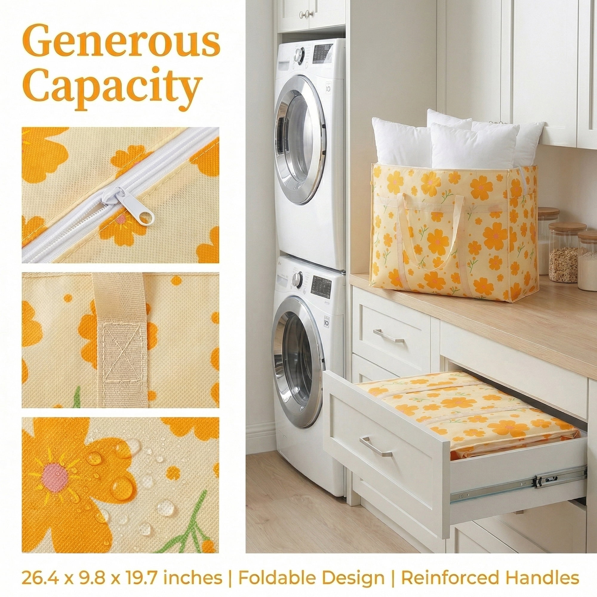 Unique Bargains Foldable Storage Bags for Organizing Livingroom Orange 26.4"x9.8"x19.7"
