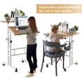 thumbnail image 4 of Small Standing Desk, Portable Stand Up Desk, Height Adjustable Mobile Standing Table Converter with Wheels  Workstations, Rolling Laptop Cart for Stand or Sit,  Oak, 4 of 6