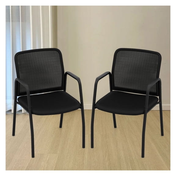 Waiting Room Chairs Set of 2, Office Guest Chairs with Mesh Backrest, 330lbs Capacity, Black