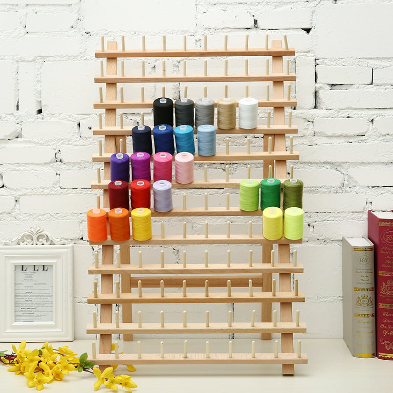 Wood Sewing Thread Stand Organizer Craft Embroidery Storage Rack Holder 54 Spool, Size: 22x19.5cm, Blue