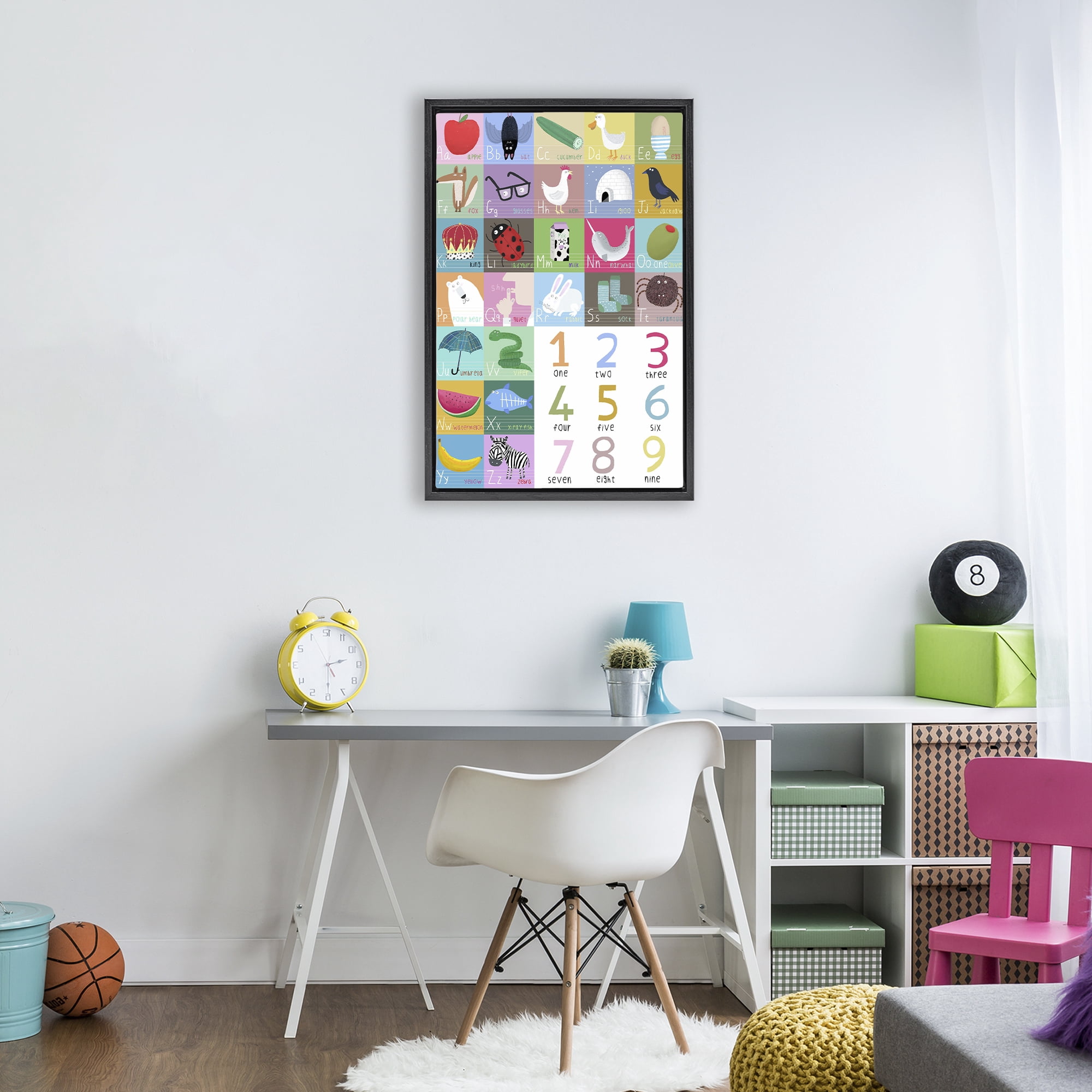 Stupell Industries Counting & Alphabet Learning Black Framed Floater Canvas Wall Art, design by Carla Daly