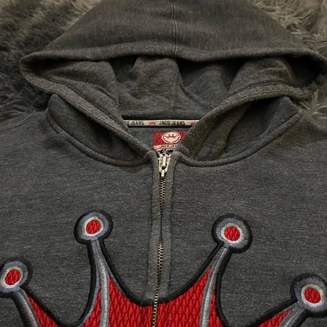 Hip Hop JNCO Hoodie Embroidered Pattern Zipper Pullover Men